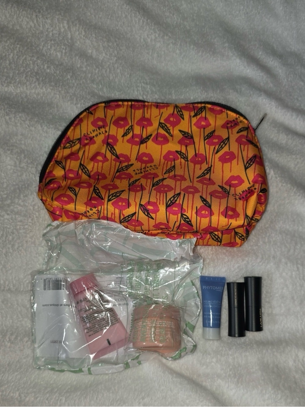 Clinique Orange and Pink Floral Makeup Pouch